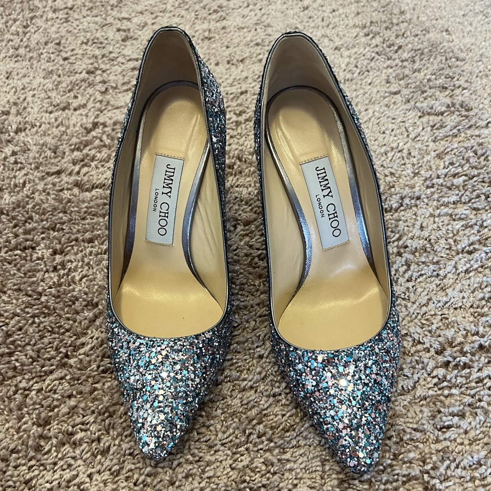Jimmy Choo blue glitter pumps